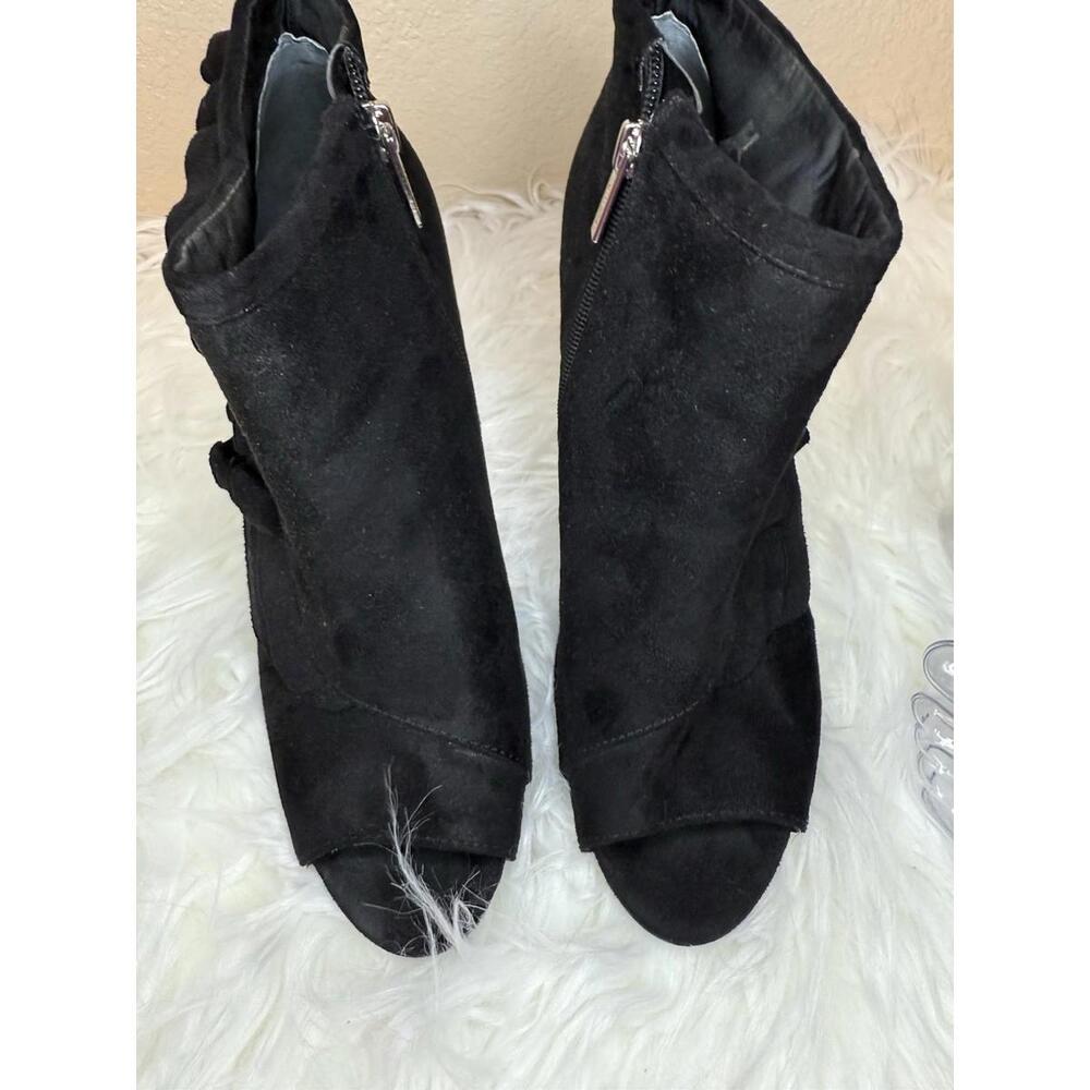 Unisa Women Black Suede Size 9 Open Toe Bootie Side Zip Office Party - Picture 3 of 6
